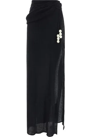 MAGDA BUTRYM Nederdel, Dame, Sort, 3XS, Pearl Detail Knotted Waist Lang Nederdel