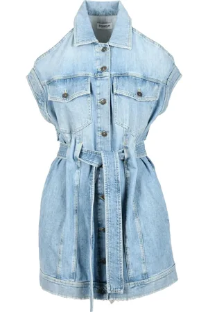 Dondup Kjole, Dame, Blå, S, Denim, Denim Skjortekjole med Knapper og Lommer