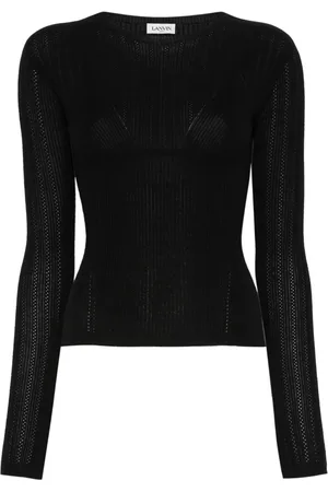 Lanvin Top, Dame, Sort, S, Uld, Ribstrikket Crewneck Sweater