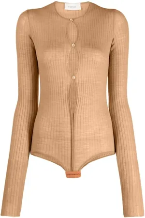 Sportmax Top, Dame, , M, Uld, Ribstrikket Bodystocking med Knapper