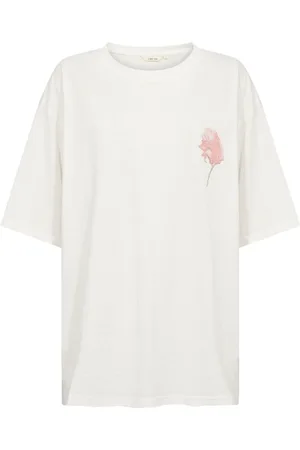 Cream Top, Dame, Hvid, XS, Bomuld, Blomstret Boxy Tee Top