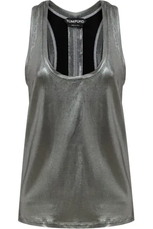 Tom Ford Top, Dame, Grå, 2XS, Sølv Ærmeløs Top med Mærke