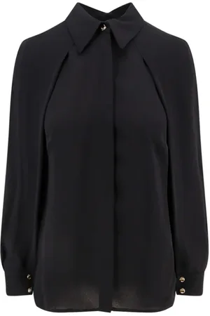 Elisabetta Franchi Bluser & Skjorter, Dame, Sort, M, Sort Cape Sleeve Skjorte med Sløjfe
