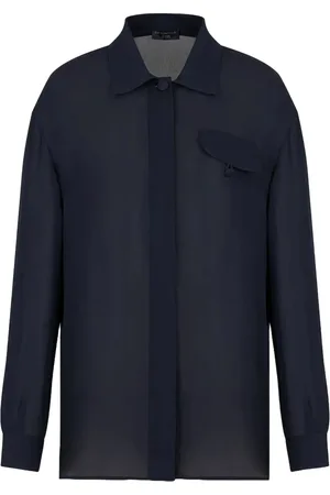 Emporio Armani Bluser & Skjorter, Dame, Blå, L, Silke Georgette Klassisk Skjorte med Krave