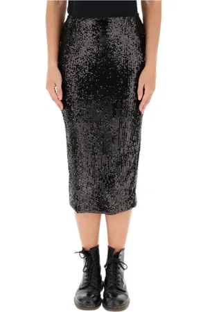iBlues Nederdel, Dame, Sort, 2XL, Polyester, Sort Paliet Midi Nederdel
