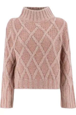 Fabiana Filippi Strik, Dame, Lyserød, XS, Cashmere, Cashmere Turtleneck med Side Sløjfe