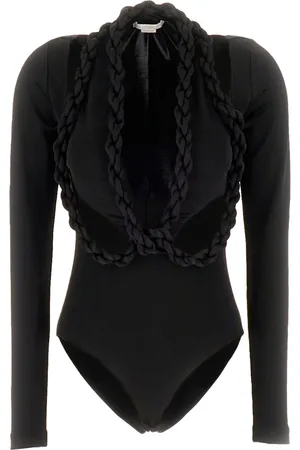 Stella McCartney Top, Dame, Sort, 2XS, Deep V-Neck Cut-Out Bodysuit