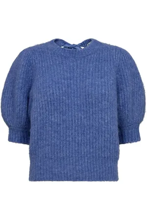 Co`Couture Strik, Dame, Blå, XS, Uld, Sløjfe Rib Strik Pullover Lyseblå