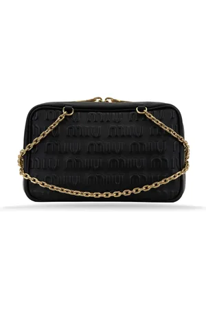 Miu Miu Taske, Dame, Sort, ONE SIZE, Uld, Læder Skuldertaske med Brand-Motiv