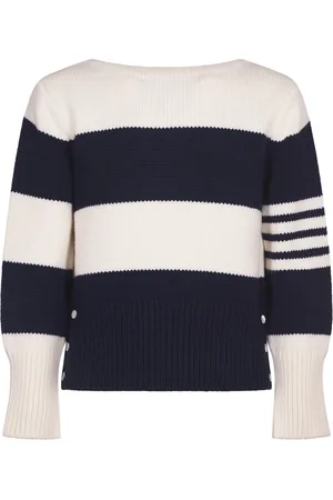Thom Browne Strik, Herre, Blå, L, Uld, Rugby Stripe Uld Sweater