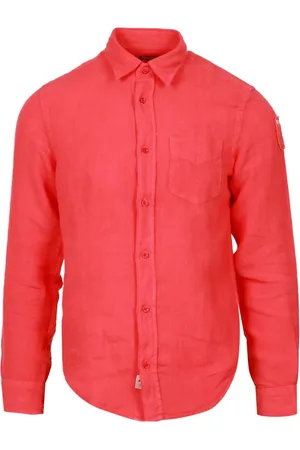 Blauer Skjorte, Herre, Rød, XL, Linned, Koralrød linned langærmet skjorte