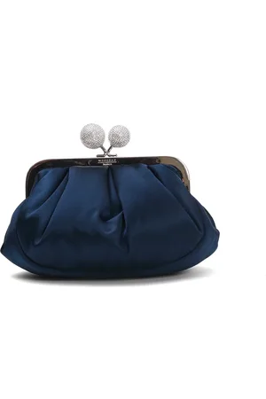 Max Mara Taske, Dame, Blå, ONE SIZE, Satin, Blå Satin Lille Clutch Kæde Strop