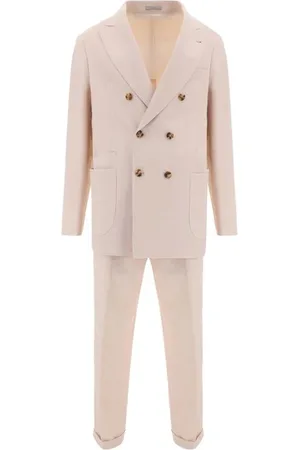 Brunello Cucinelli Jakkesæt, Herre, Lyserød, 4XL, Linned, Elegant Linned Dobbeltradet Jakkesæt