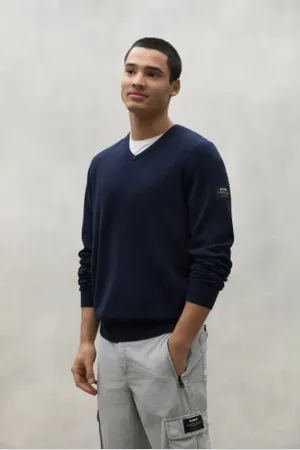 ECOALF Strik, Herre, Blå, M, Uld, Ferro V-Neck Strik