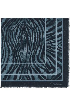 Roberto Cavalli Tilbehør, Dame, Blå, ONE SIZE, Freedom Print Silkeblandingssjal