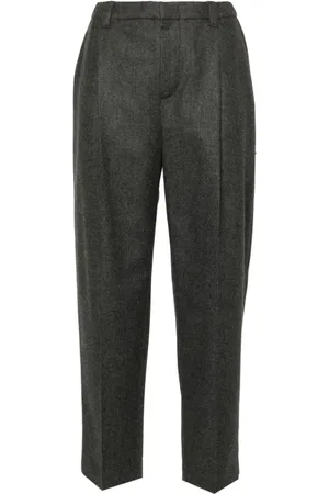 Brunello Cucinelli Bukser, Dame, Grå, 2XS, Uld, Grå uld-cashmere bukser med plissering