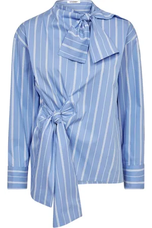 Co`Couture Bluser & Skjorter, Dame, Blå, S, Bomuld, Stribet Bluse med Sløjfe i Lys Blå
