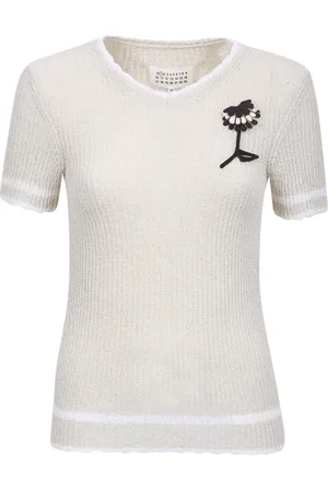 Maison Margiela Strik, Dame, , XS, Bomuld, Blomstret Pullover Strik med Korte Ærmer
