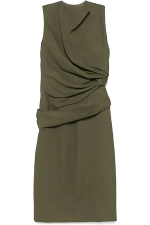 Jil Sander Kjole, Dame, Grøn, L, Uld, Draperet design lang kjole
