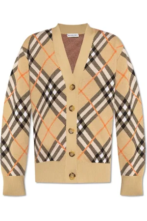 Burberry Strik, Dame, Flerfarvet, M, Uld, Check Pattern Cardigan