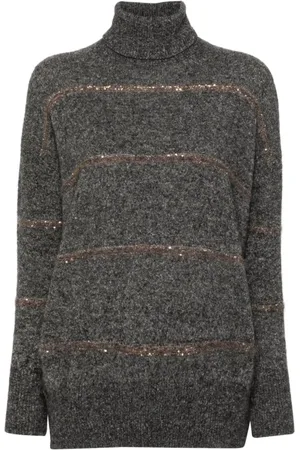 Brunello Cucinelli Strik, Dame, Grå, M, Bomuld, Cyclist Strik Turtleneck