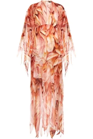 Roberto Cavalli Badetøj, Dame, , XS, Uld, Fjerprint Kaftan Kjole