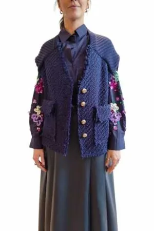 Essentiel Antwerp Jakke, Dame, Blå, XS, Navy Strikket Ærmeløs Jakke