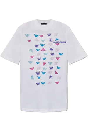 Emporio Armani Top, Dame, Hvid, S, Bomuld, Jersey T-shirt med ørneprint