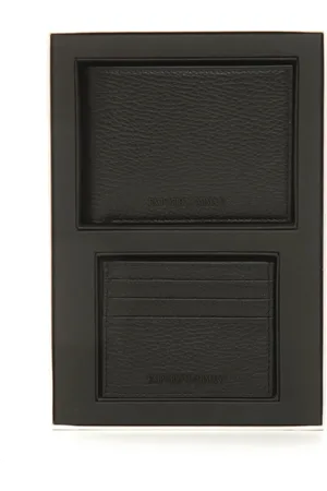 Emporio Armani Tilbehør, Herre, Sort, ONE SIZE, Læder, Sæt med pung og kortholder