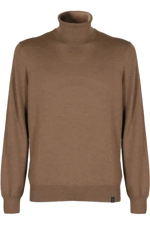 FAY Strik, Herre, Brun, 2XL, Uld, Turtleneck Sweater