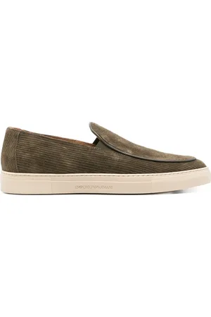 Emporio Armani Sko, Herre, Grøn, 41 1/2 EU, Suede, Suede Slip-Ons Gummisål Design