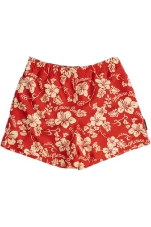 Marine Serre Badetøj, Herre, Rød, M, Uld, Røde Hawaiian Print Badeshorts