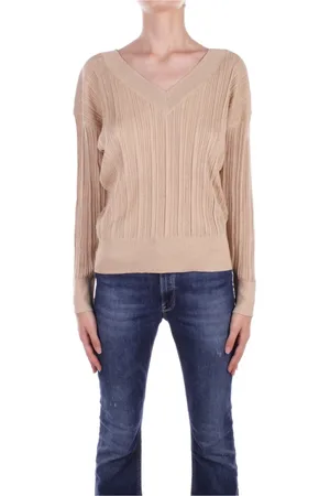 Liu Jo Strik, Dame, Gul, XL, Uld, Golden Sweater Collection 1 Metallic V-neck Strik