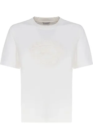 Burberry Top, Dame, Hvid, M, Bomuld, Bomulds T-shirt med Rund Hals