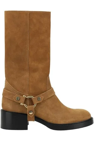 Chloé Sko, Dame, Brun, 37 1/2 EU, Suede, Suede Ankelstøvler med Blokhæl