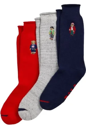 Ralph Lauren Undertøj, unisex, Flerfarvet, ONE SIZE, Bomuld, Sæt med 3 par Polo Bear sokker