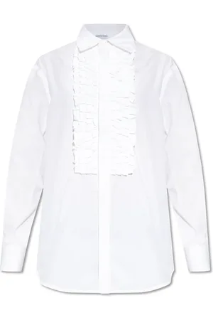 Bottega Veneta Bluser & Skjorter, Dame, Hvid, XS, Bomuld, Skjorte med flæsedetaljer