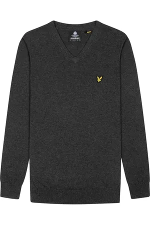 Lyle & Scott Strik, Herre, Grå, 2XL, Bomuld, Bomuld Merino V-hals Jumper