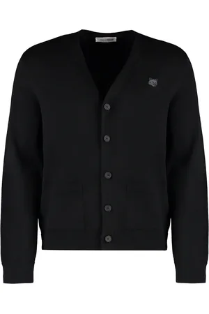 Maison Kitsuné Strik, Herre, Sort, XS, Uld, Bold Fox Head Patch V-hals Uld Cardigan