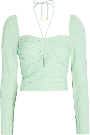Self-Portrait Top, Dame, Grøn, M, Stretch Crêpe Cut Top