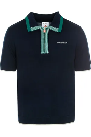 Casablanca Top, Herre, Blå, L, Bomuld, Stribet poloshirt med lynlås