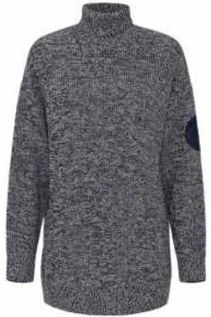 Elisabetta Franchi Strik, Dame, Blå, XS, Uld, Blå Hvid Lang Rullekrave Sweater