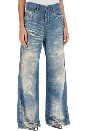 Diesel Jeans, Dame, Blå, W26, Bomuld, Gennemsigtige, blonde-inspirerede jeans med brede ben