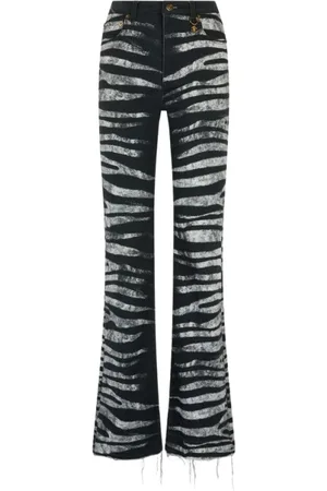 Roberto Cavalli Bukser, Dame, Sort, XS, Bomuld, Zebra Print Flared Leg Bukser