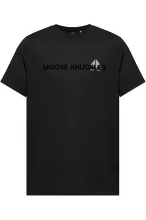 Moose Knuckles Top, Herre, Sort, 2XL, Bomuld, T-shirt med logo og fløjl finish