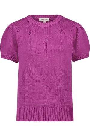 Fabienne Chapot Strik, Dame, Lyserød, L, Bomuld, Lilla Blomstret Kortærmet Sweater