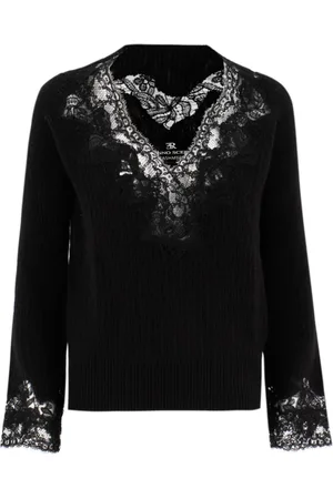 ERMANNO SCERVINO Strik, Dame, Sort, L, Cashmere, V-hals Blonde Sweater