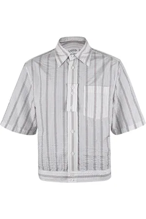 Lanvin Skjorte, Herre, Blå, XL, Bomuld, Stribet Cotton Poplin Blouson Skjorte