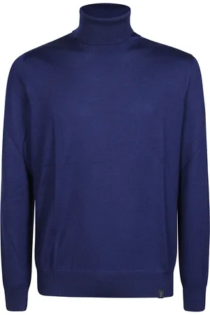 FAY Strik, Herre, Blå, XL, Uld, Cozy Knit Turtle Neck Sweater