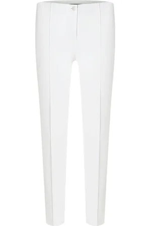 Cambio Bukser, Dame, Hvid, XL, Bomuld, Skinny Fit Piqué Bomulds Cropped Bukser